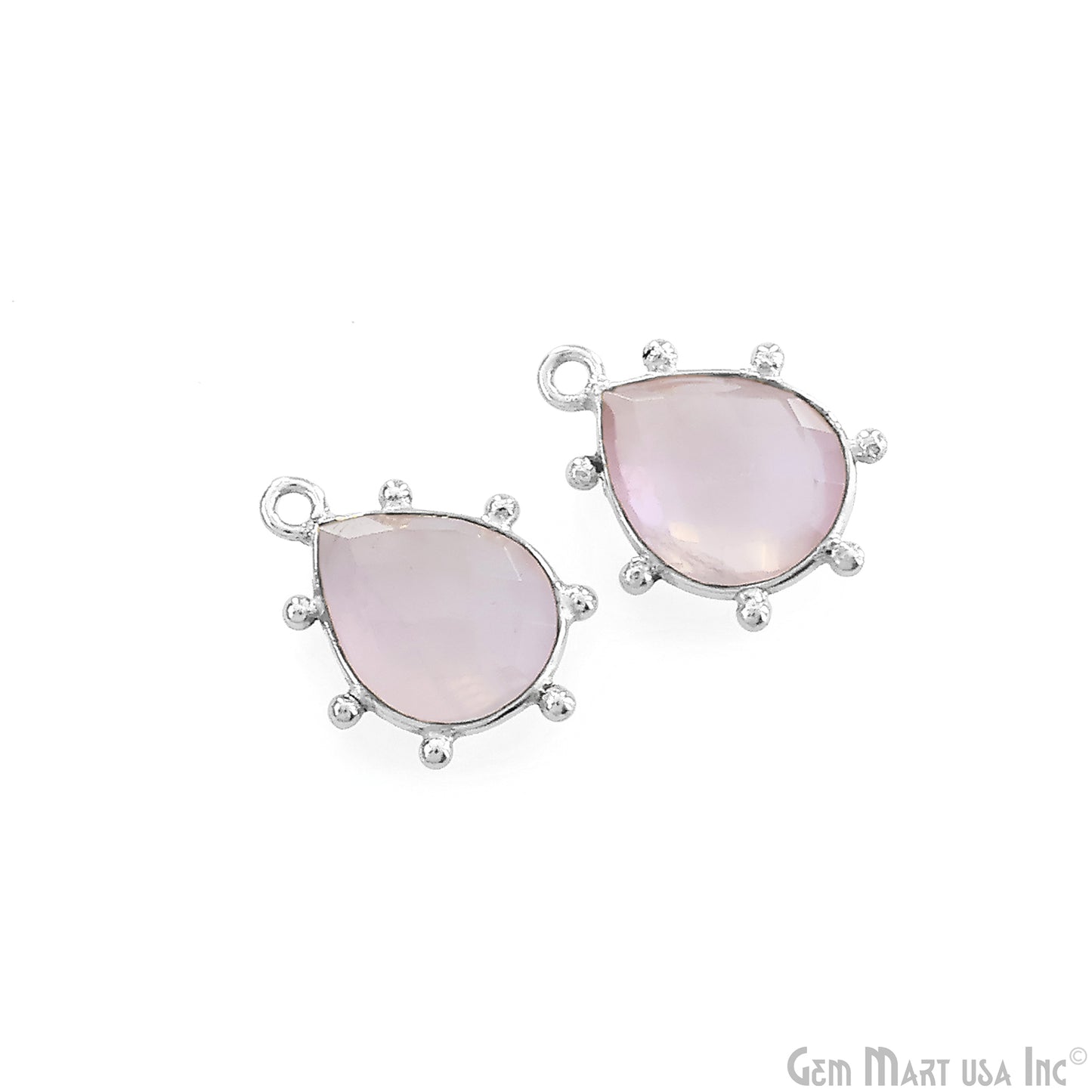 Rose Quartz Pears 18x13mm Design Bezel Silver Plated Single Bail Gemstone Connector