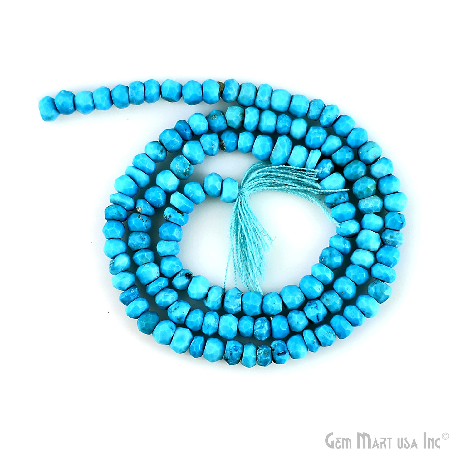 Turquoise Rondelle Beads, 12.5 Inch Gemstone Strands, Drilled Strung Nugget Beads, Faceted Round, 3-4mm