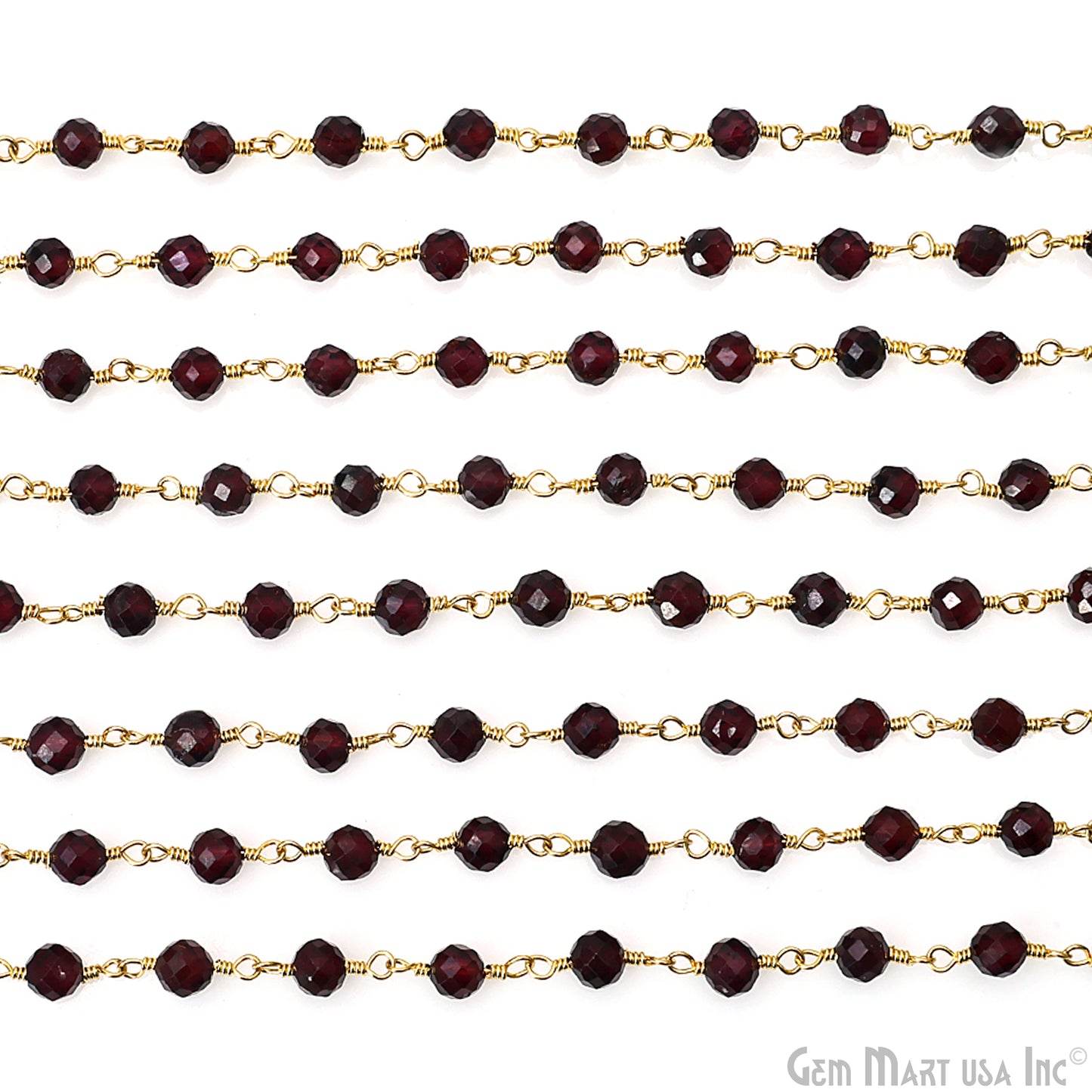 Garnet 4mm Gold Plated Beaded Wire Wrapped Rosary Chain