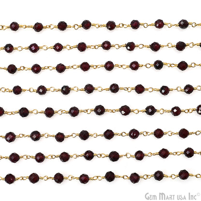 Garnet 4mm Gold Plated Beaded Wire Wrapped Rosary Chain