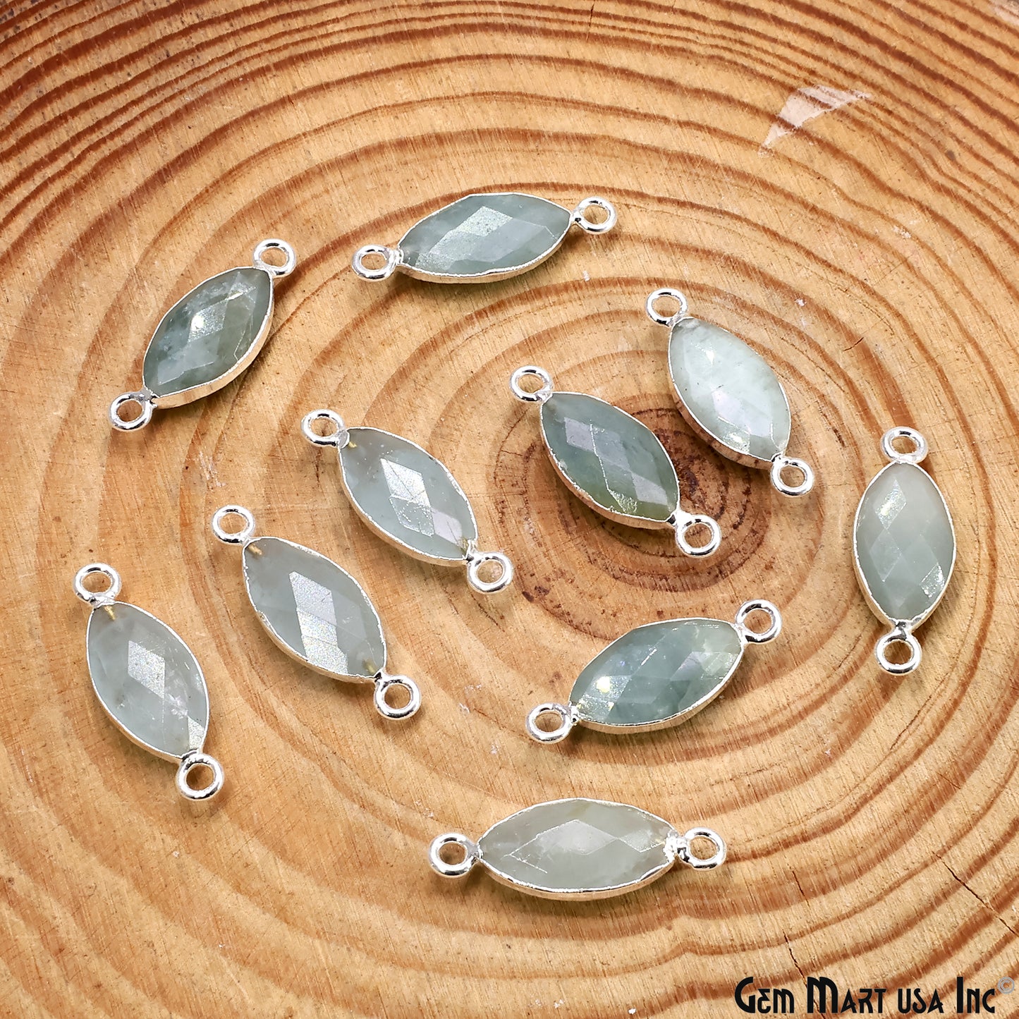 Aquamarine 8x16mm Marquise Double Bail Silver Electroplated Gemstone Connector