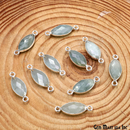 Aquamarine 8x16mm Marquise Double Bail Silver Electroplated Gemstone Connector