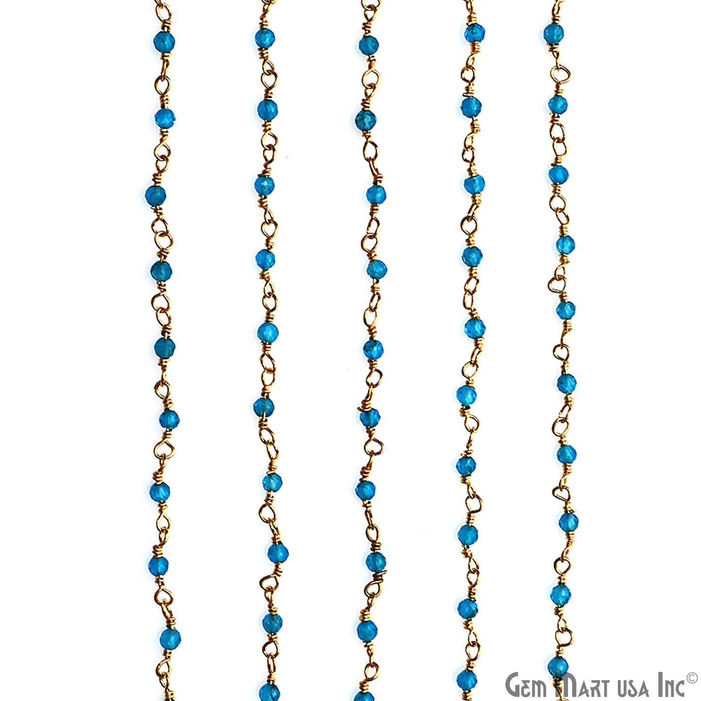 Neon Apatite 2-2.5mm Tiny Beads Gold Plated Wire Wrapped Rosary Chain