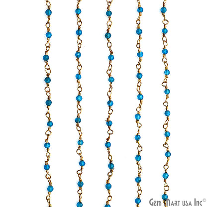 Neon Apatite 2-2.5mm Tiny Beads Gold Plated Wire Wrapped Rosary Chain