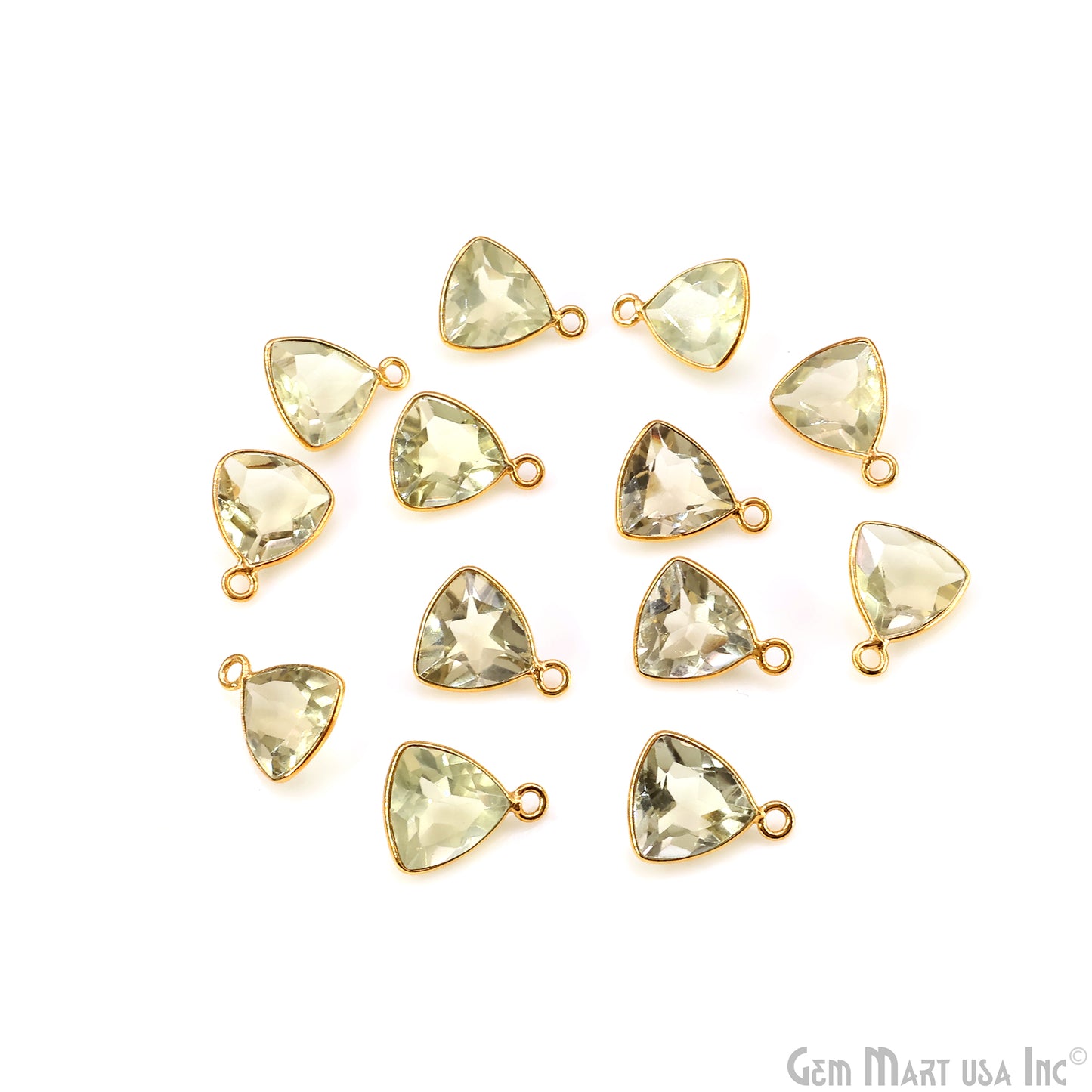 Lemon Topaz Trillion 10mm Brilliant Cut Gold Plated Bezel Single Bail Gemstone Connector