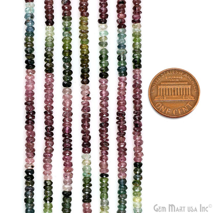 Multi Tourmaline Rondelle Beads, 13 Inch Gemstone Strands, Drilled Strung Nugget Beads, Faceted Round, 4-5mm