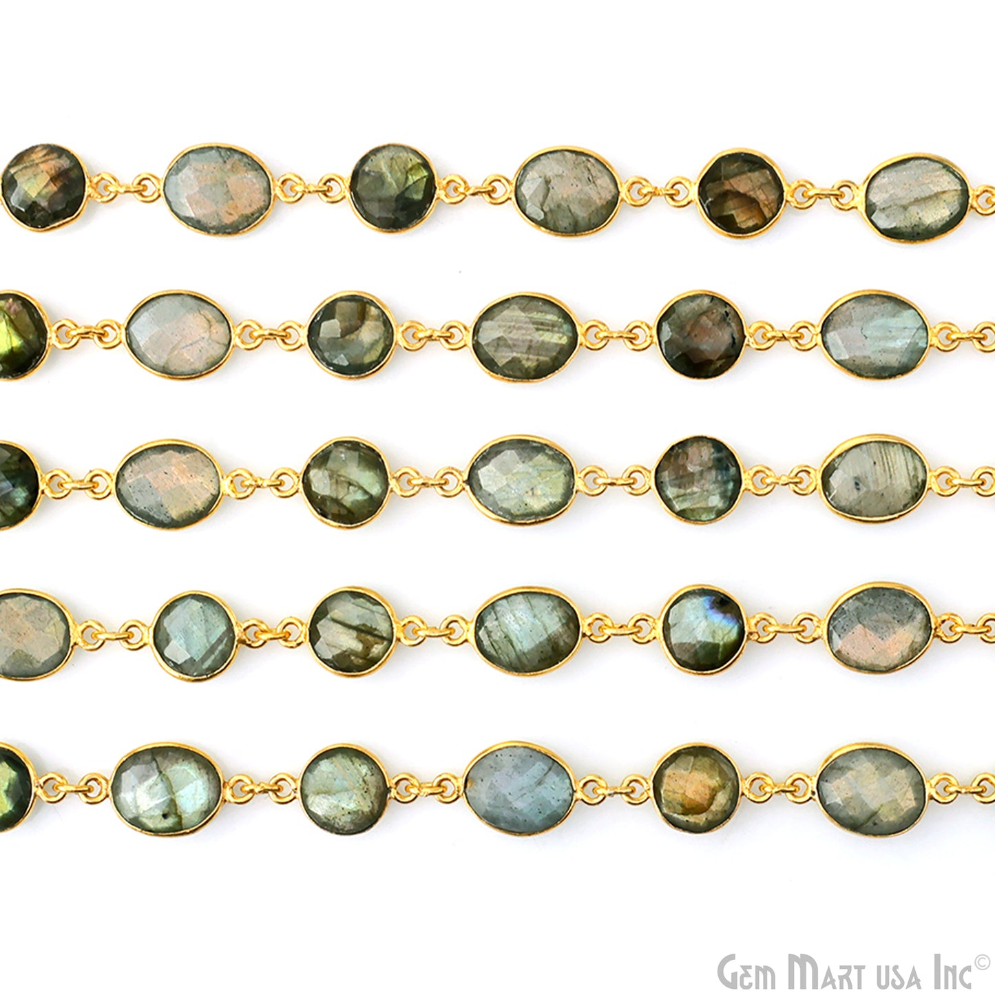 Labradorite Oval & Round Gold Plated Continuous Connector Chain