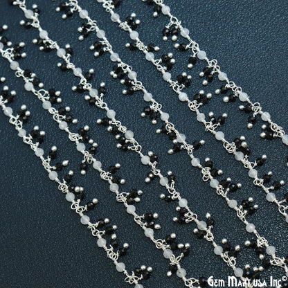 Rainbow & Black Spinel 2.5-3mm Faceted Beads Silver Plated Cluster Dangle Rosary Chain