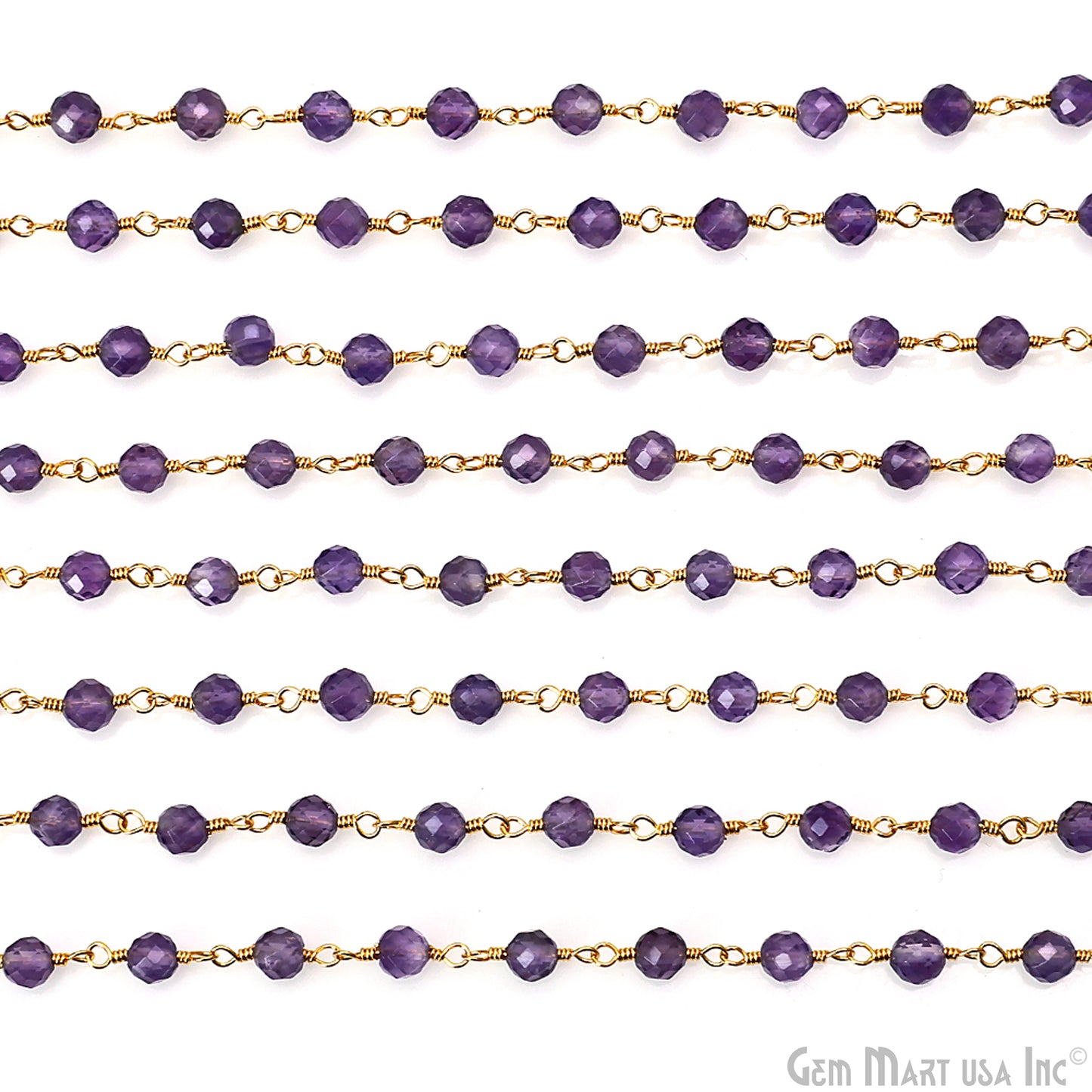 Amethyst 4mm Gold Plated Beaded Wire Wrapped Rosary Chain