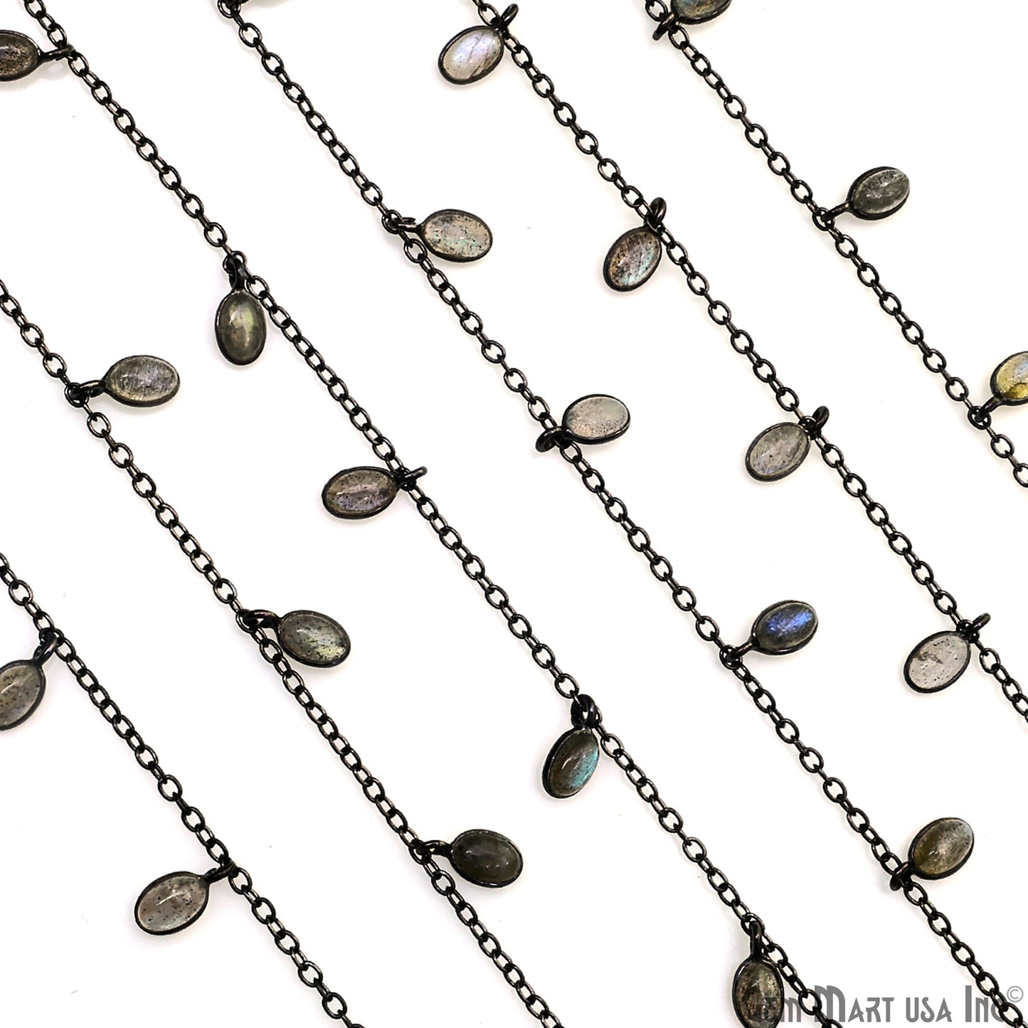 Labradorite Oval 6x4mm Oxidized Bezel Dangle Rosary Chain