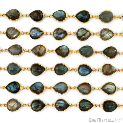 Labradorite 10x12mm Pears Gold Plated Bezel Cabochon Continuous Connector Chain