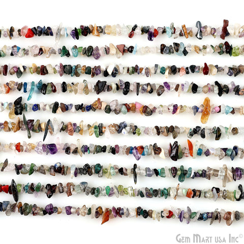 Multicolor Chip Beads, 34 Inch, Natural Chip Strands, Drilled Strung Nugget Beads, 3-7mm, Polished, GemMartUSA (CHMX-70001)