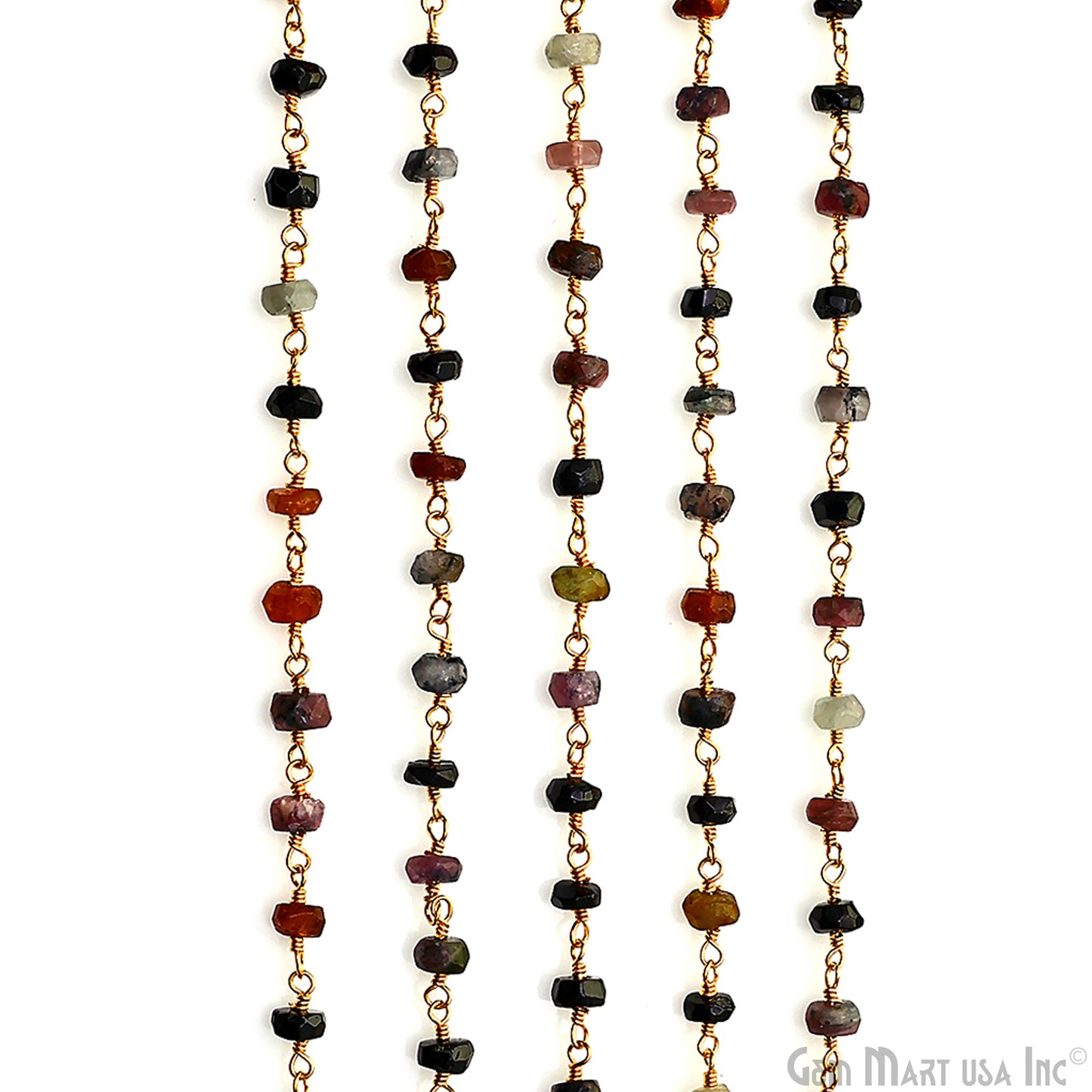 Multi Tourmaline 4mm UP Round Faceted Beads Gold Plated Rosary Chain