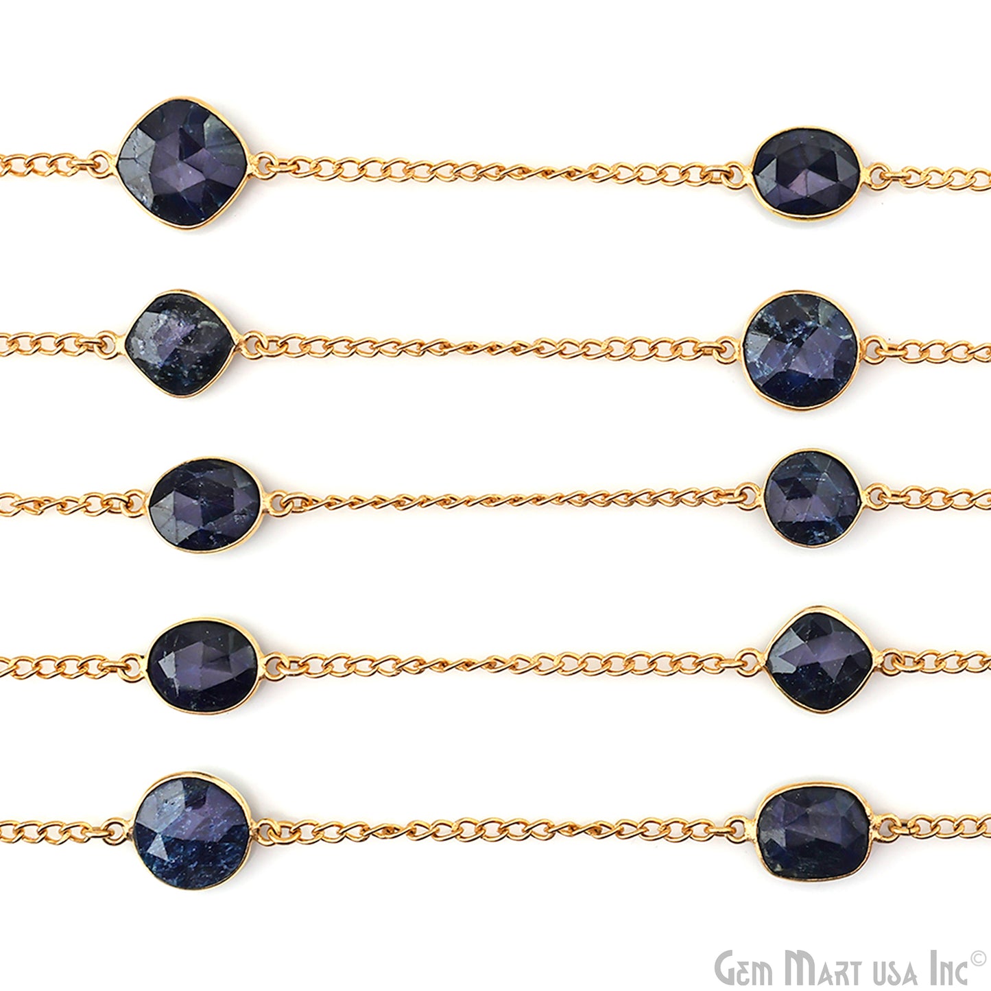 Sapphire 10-15mm Gold Plated Bezel Connector Link Rosary Chain