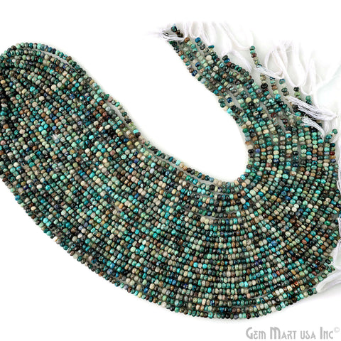 Chrysocolla Rondelle Beads, 13 Inch Gemstone Strands, Drilled Strung Nugget Beads, Faceted Round, 3-4mm