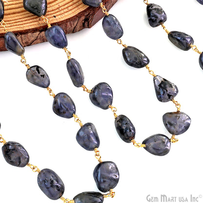 Iolite Faceted Beads Gold Plated Wire Wrapped Beads Rosary Chain