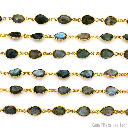 Labradorite Pears 8x10mm Gold Plated Bezel Continuous Connector Chain