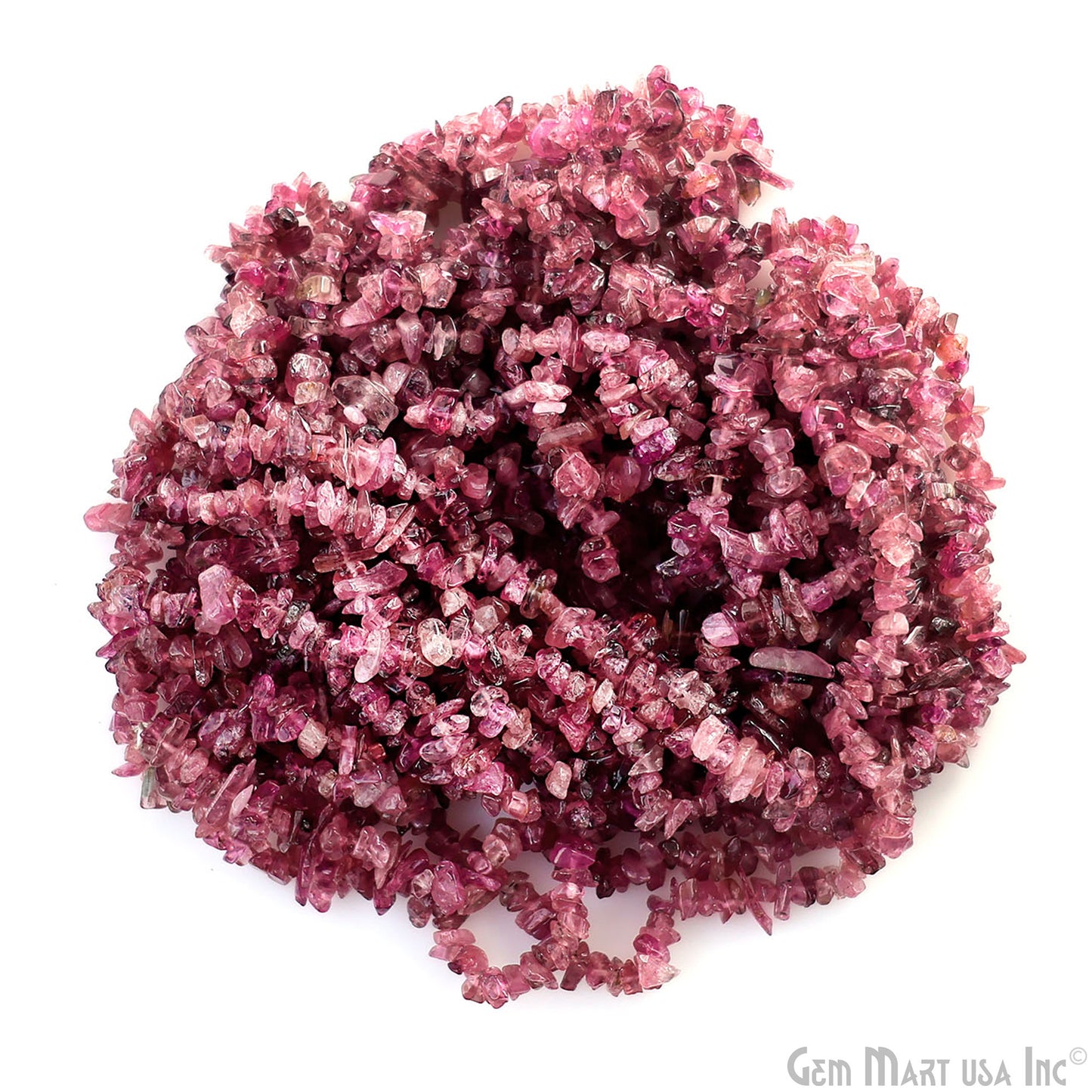 Pink Tourmaline Chip Beads, 34 Inch, Natural Chip Strands, Drilled Strung Nugget Beads, 3-7mm, Polished, GemmartUSA (CHTO-70001)