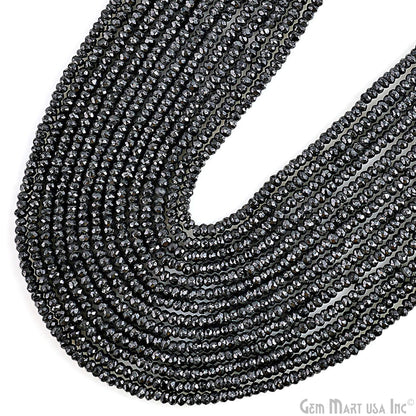 Black Spinel Rondelle Beads, 12.5 Inch Gemstone Strands, Drilled Strung Nugget Beads, Faceted Round, 3-4mm