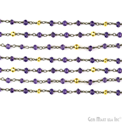 Amethyst & Golden Pyrite Beads Oxidized Wire Wrapped Rosary Chain