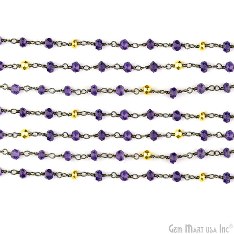 Amethyst & Golden Pyrite Beads Oxidized Wire Wrapped Rosary Chain