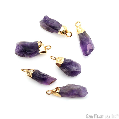 Rough Amethyst 26x11mm Gold Edged Bracelets Charm Single Bail Connectors