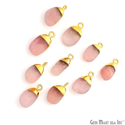 Rose Quartz Matte Beads 23x12mm Single Bail Gold Electroplated Gemstone Connector