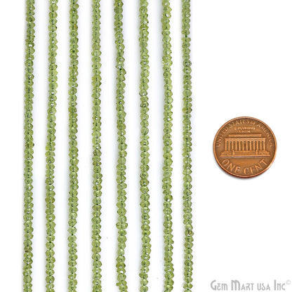 Peridot Rondelle Beads, 12.5 Inch Gemstone Strands, Drilled Strung Nugget Beads, Faceted Round, 2.3-3.5mm