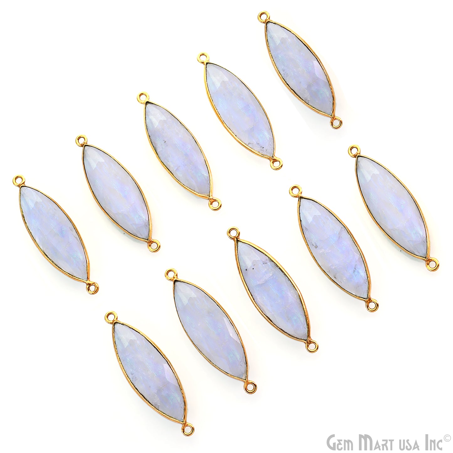 Rainbow Moonstone Marquise 38x11mm Gold Plated Double Bail Gemstone Connector