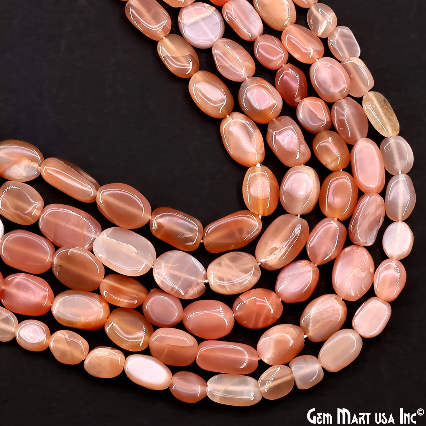 Peach Moonstone Tumble Beads Free Form Drilled Beads 9-13X6-7mm Waist Beads, Rondelle Bead Strand 13 Inch