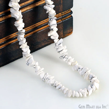 Howlite Chip Beads, 34 Inch, Natural Chip Strands, Drilled Strung Nugget Beads, 3-7mm, Polished, GemMartUSA (CHHW-70001)