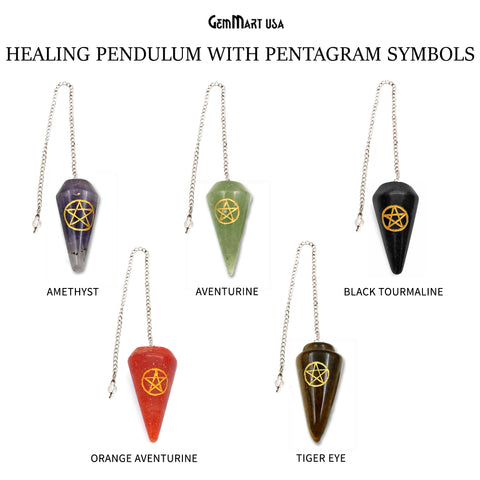 Gemstone Healing Pendulum Pendant, 42x20mm Healing Gemstone With Reiki Symbols Pendulum