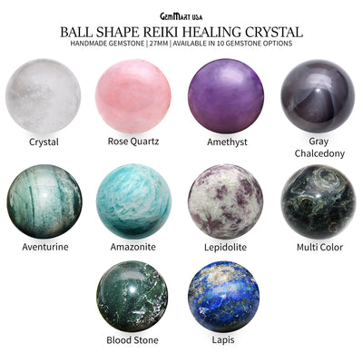 Natural Gemstone Ball, 27mm Sphere Reiki Crystal