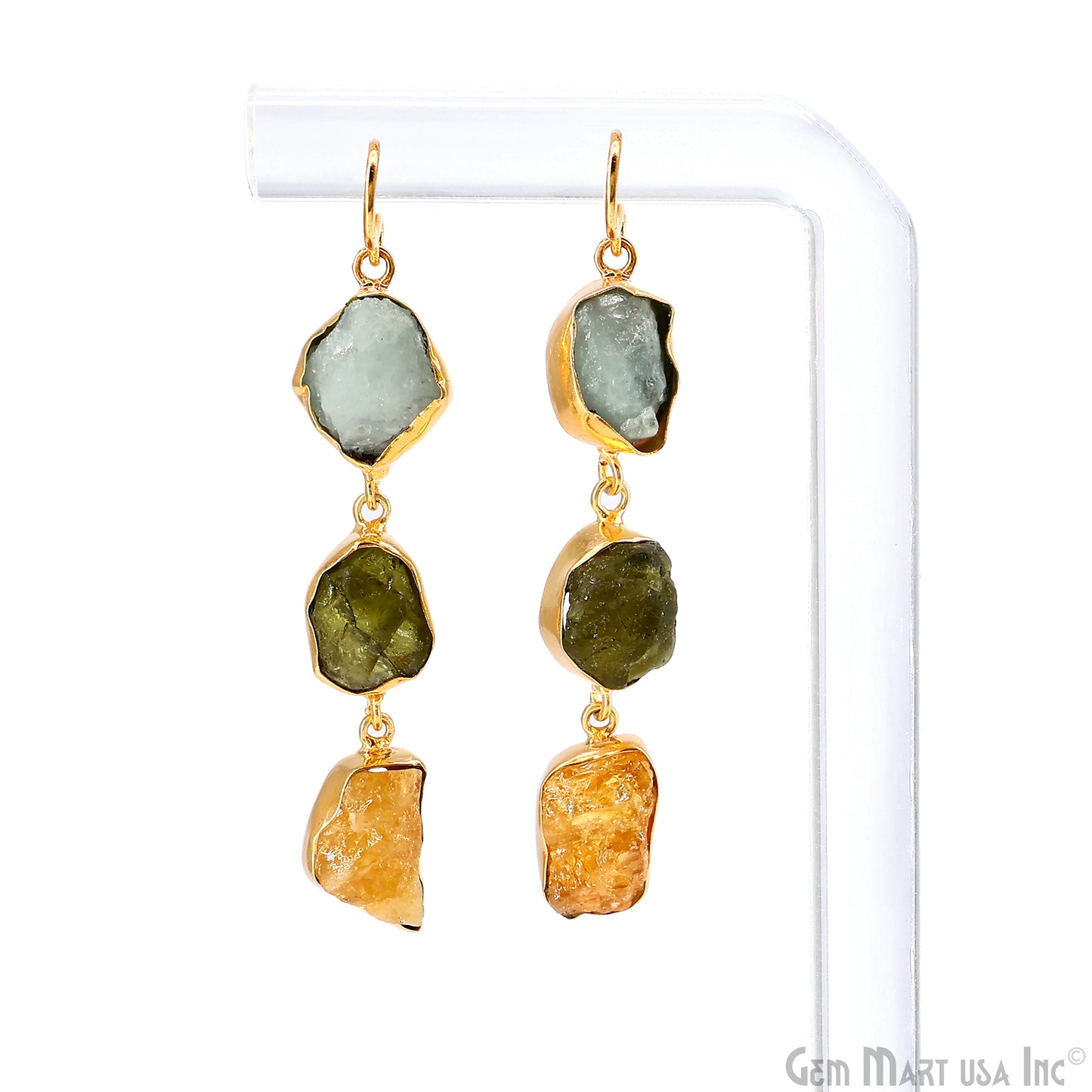 Rough Gemstone Bezel Setting 58x9mm Gold Plated Long Dangle Earring Pair Connectors
