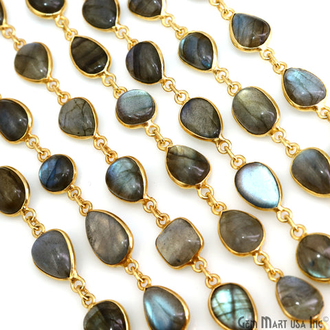 Labradorite Gold Plated Mix Shape Bezel 10mm Link Continuous Connector Chain