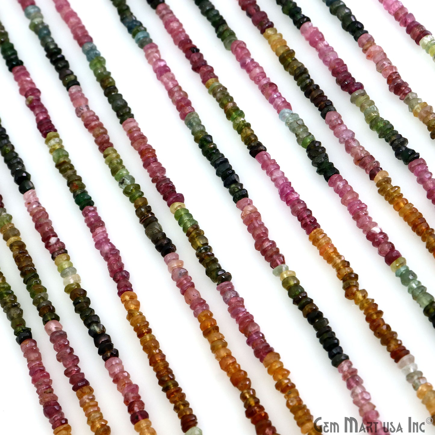 Multi Tourmaline Rondelle Beads, 13 Inch Gemstone Strands, Drilled Strung Nugget Beads, Faceted Round, 3-3.5mm