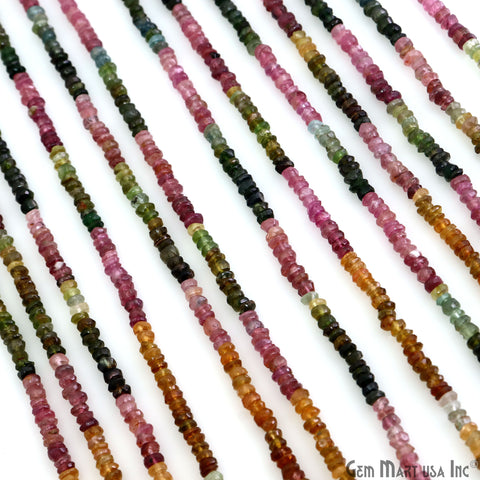 Multi Tourmaline Beaded 3-3.5mm 13" Length Gemstone Rondelle Beads