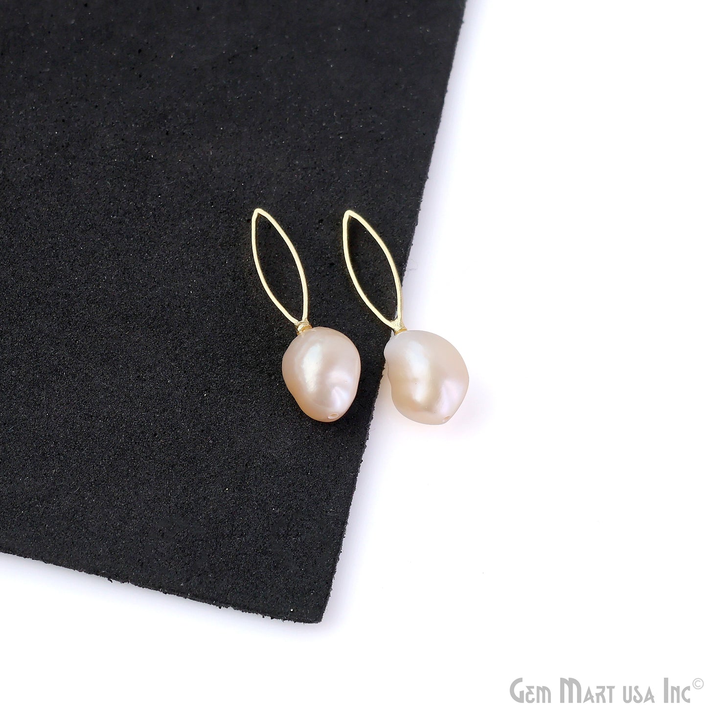 Freshwater Baroque Pearl Charm Gold Marquise Loop 25x8mm 1pair