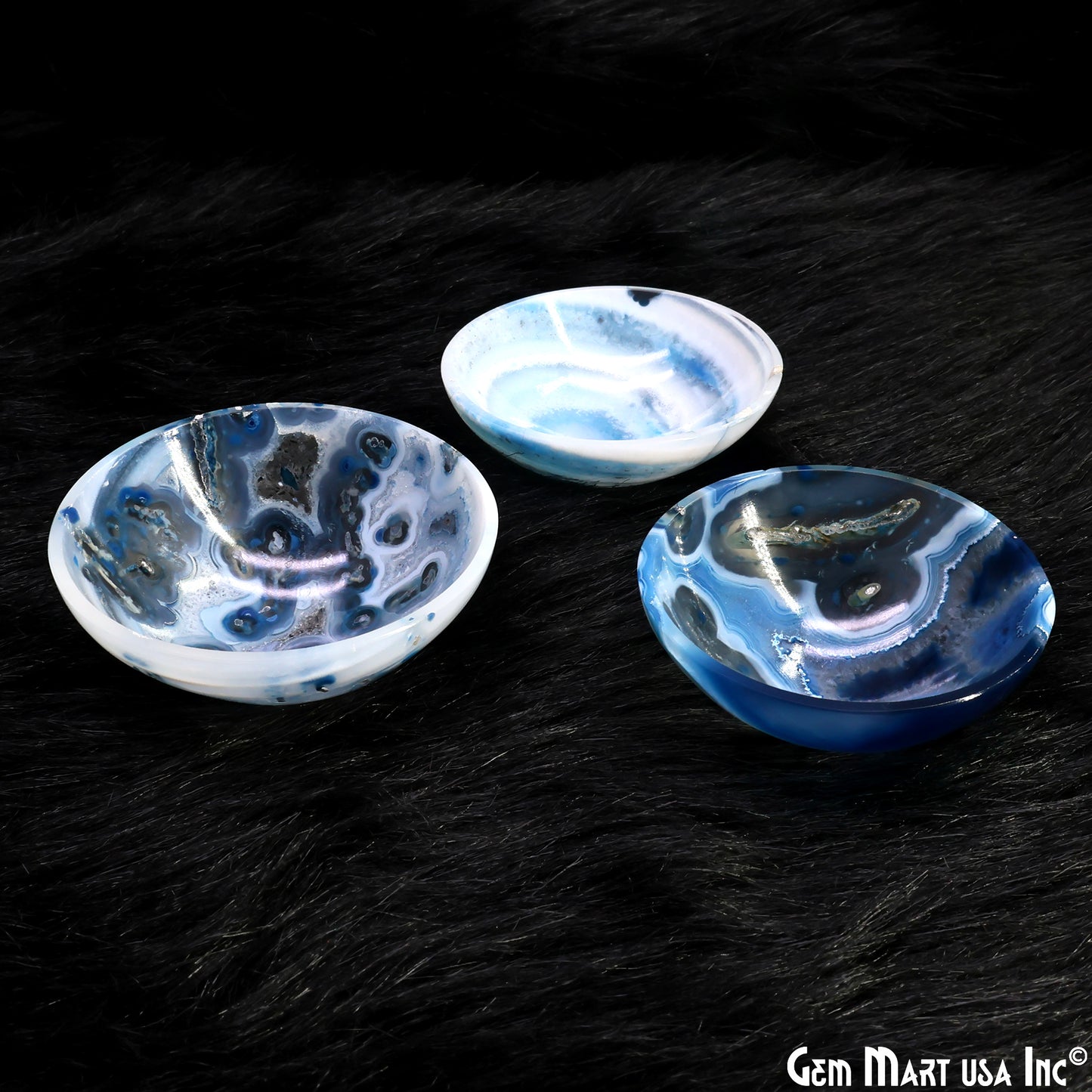 Natural Blue Onyx Mini Carved Gemstone Bowl Cup 2 inch