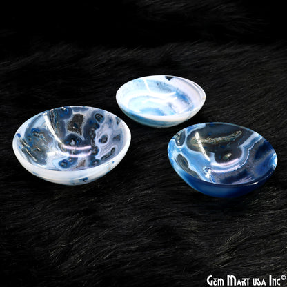 Natural Blue Onyx Mini Carved Gemstone Bowl Cup 2 inch