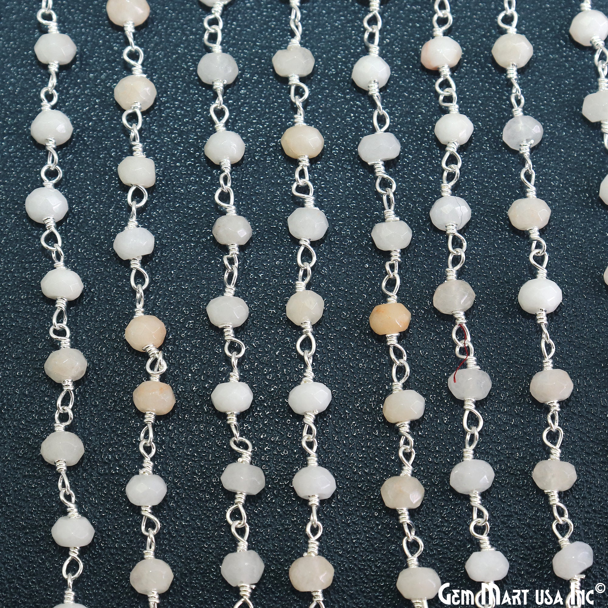 OFF White Jade 4mm Faceted Beads Silver Plated Wire Wrapped Rosary Chain