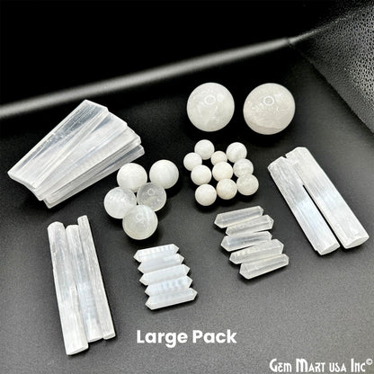 Selenite Crystals Pack, Bulk Selenite Wand and Sphere, 100% Natural Gemstones, Wholesale Resale Supply, Gift Set, 5pcs+, GemMartUSA
