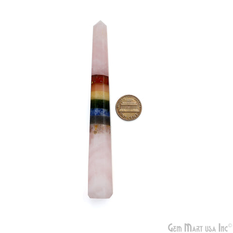 7 Chakra With Rose Quartz Point Pencil Jumbo Tower Healing Meditation Gemstones 5 Inch