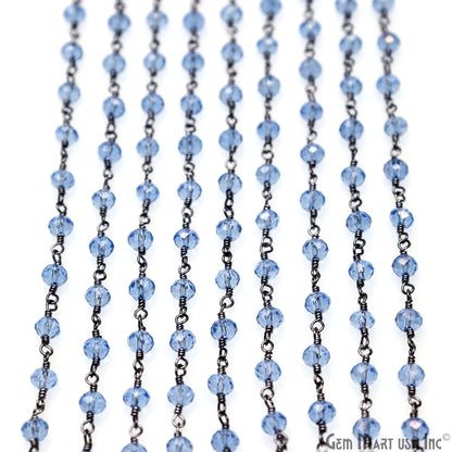 Blue Zircon 4mm Faceted Beads Oxidized Wire Wrapped Rosary