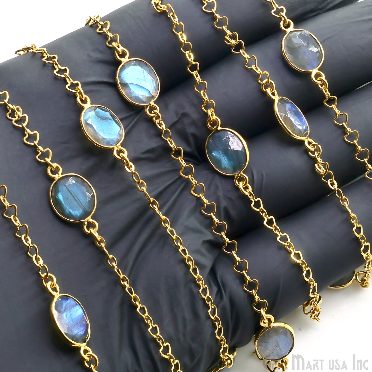 Labradorite Faceted 9x11mm Oval Gold Plated Connector Bezel Link Chain