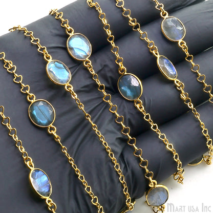 Labradorite Faceted 9x11mm Oval Gold Plated Connector Bezel Link Chain