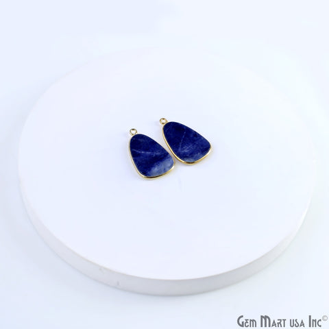 Sodalite Pears Gold Plated Single Bail Bezel Smooth Slab Slice Thick Gemstone Connector 29x15mm 1 Pair