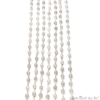 White Jade 4mm Faceted Beads Silver Wire Wrapped Rosary