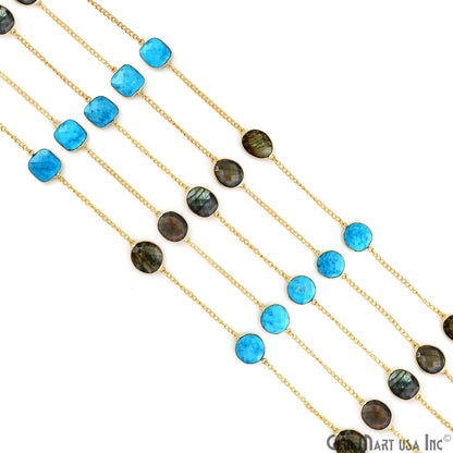 Turquoise With Labradorite 15mm Gold Plated Bezel Link Connector Chain