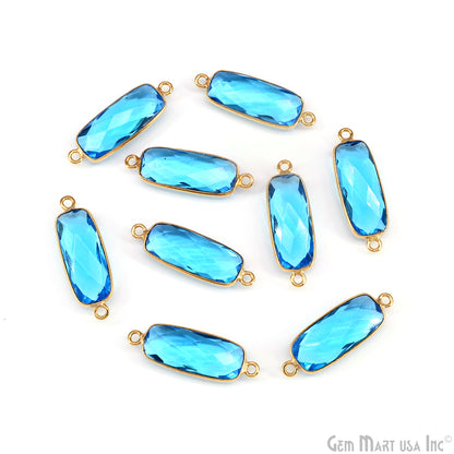 Swiss Blue Topaz 27x9mm Rectangle Faceted Gold Bezel Double Bail Gemstone Connector